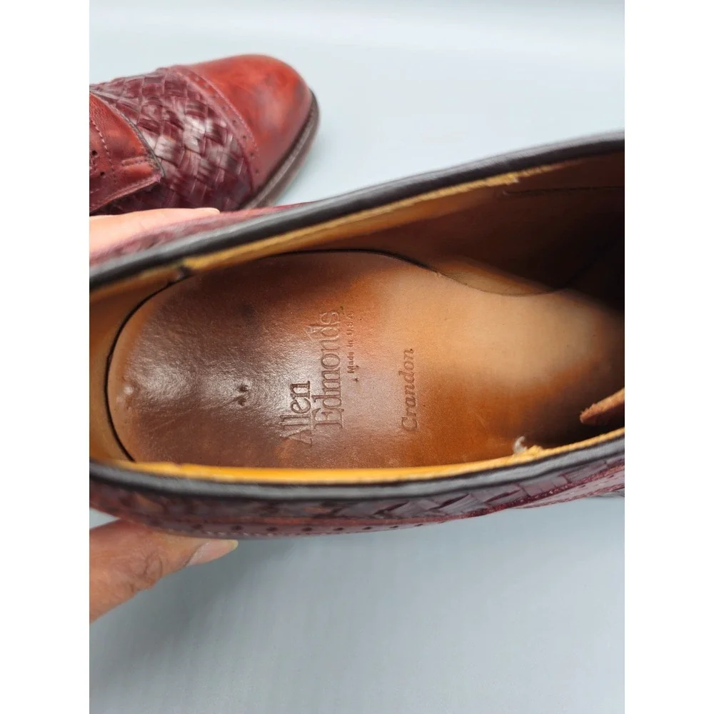Allen Edmonds Mens Woven Leather Brown CRANDON Lace Up Shoes Sz. 10.5 E